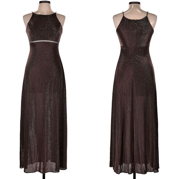 Vintage 90s Cache Metallic Maxi Dress Prom Gown Rhinestone Whimsygoth Size 7 - Picture 1 of 13